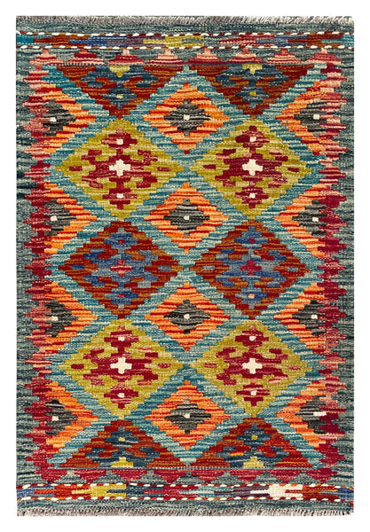 26023- Kelim Hand-Woven/Flat Weaved/Handmade Afghan /Carpet Tribal/Nomadic Authentic/Size: 2'11" x 2'0"