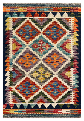 26028- Kelim Hand-Woven/Flat Weaved/Handmade Afghan /Carpet Tribal/Nomadic Authentic/Size: 2'11" x 2'0"