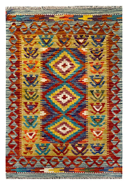 26030- Kelim Hand-Woven/Flat Weaved/Handmade Afghan /Carpet Tribal/Nomadic Authentic/Size: 3'3" x 2'2"