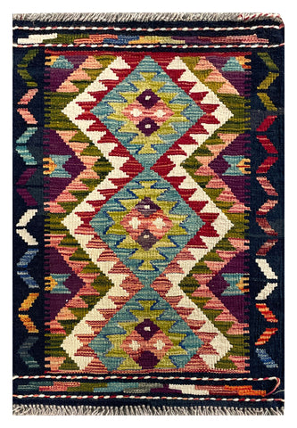 26031- Kelim Hand-Woven/Flat Weaved/Handmade Afghan /Carpet Tribal/Nomadic Authentic/Size: 3'0" x 2'0"