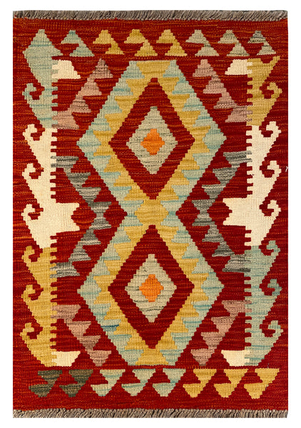 26040- Kelim Hand-Woven/Flat Weaved/Handmade Afghan /Carpet Tribal/Nomadic Authentic/Size: 2'11" x 2'0"