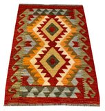 26042- Kelim Hand-Woven/Flat Weaved/Handmade Afghan /Carpet Tribal/Nomadic Authentic/Size: 2'11" x 2'0"