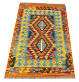 26051- Kelim Hand-Woven/Flat Weaved/Handmade Afghan /Carpet Tribal/Nomadic Authentic/Size: 3'1" x 2'2"