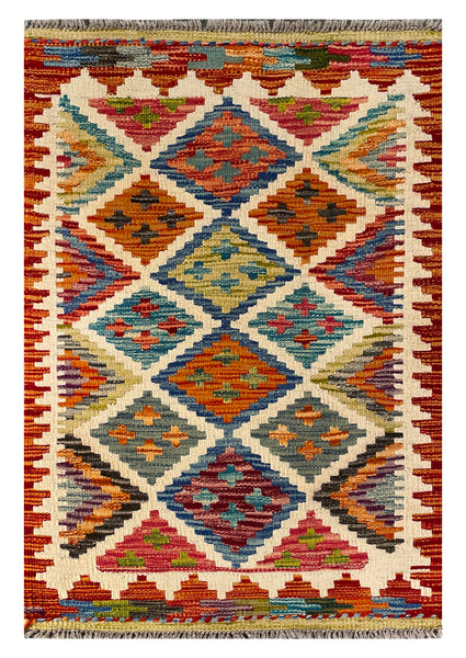 26061- Kelim Hand-Woven/Flat Weaved/Handmade Afghan /Carpet Tribal/Nomadic Authentic/Size: 3'1" x 2'1"