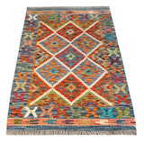 25886- Kelim Hand-Woven/Flat Weaved/Handmade Afghan /Carpet Tribal/Nomadic Authentic/Size: 4'1" x 2'8"