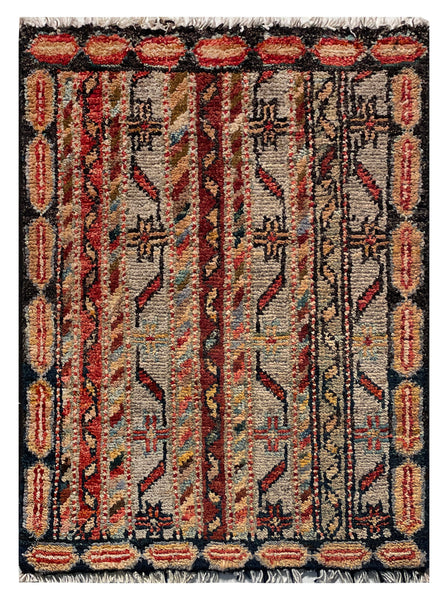 26322-Chobi Ziegler Hand-Knotted/Handmade Afghan Rug/Carpet Modern Authentic/Size: 1'9" x 1'4"