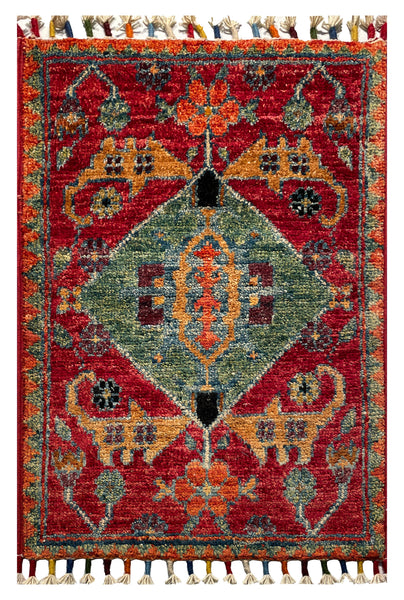 26320-Chobi Ziegler Hand-Knotted/Handmade Afghan Rug/Carpet Modern Authentic/Size: 1'9" x 1'3"