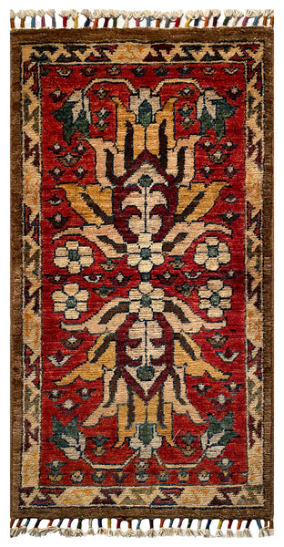 26495-Chobi Ziegler Hand-Knotted/Handmade Afghan Rug/Carpet Modern Authentic/Size: 3'2" x 1'6"