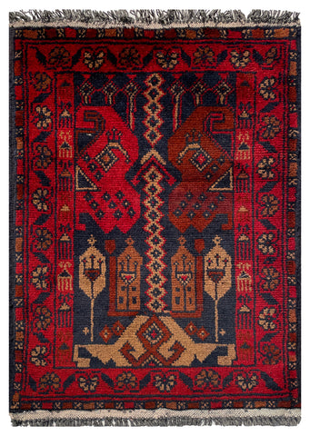 26392- Khal Mohammad Afghan Hand-Knotted Authentic/Traditional/Rug/Size: 2'0" x 1'4"