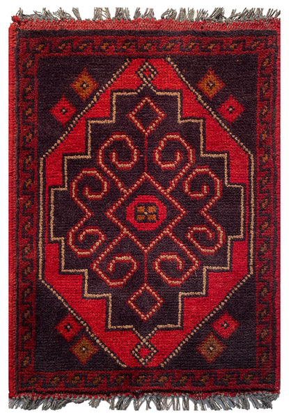 26367- Khal Mohammad Afghan Hand-Knotted Authentic/Traditional/Rug/Size: 1'9" x 1'3"