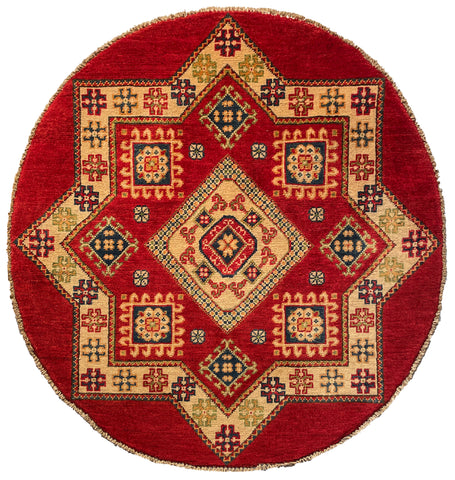 26624 - Kazak Hand-Knotted/Handmade Afghan Tribal/Nomadic Authentic/Size: 3'4" x 3'3"