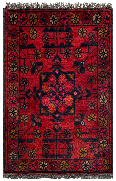 26397- Khal Mohammad Afghan Hand-Knotted Authentic/Traditional/Rug/Size: 2'1" x 1'3"