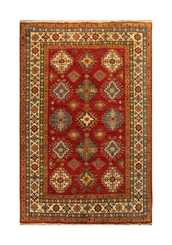 22459 -Royal Kazak Hand-Knotted/Handmade Afghan Tribal/Nomadic Authentic/Size: 6'5" x 5'3"