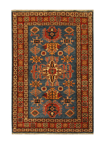 22454 - Kazak Hand-Knotted/Handmade Afghan Tribal/Nomadic Authentic/Size: 5'5" x 4'2"