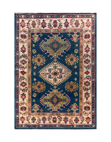 24990-Kazak Hand-Knotted/Handmade Afghan Rug/Carpet Tribal/Nomadic Authentic/ Size: 7'4" x 5'1"