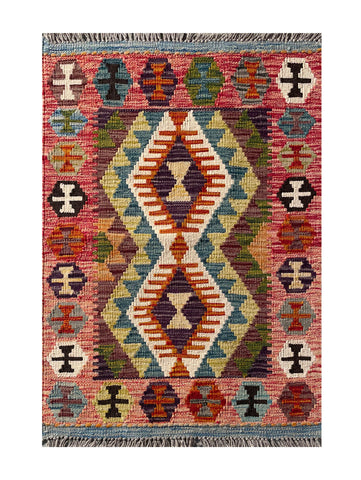 25338- Kelim Hand-Woven/Flat Weaved/Handmade Afghan Rug/Carpet Tribal/Nomadic Authentic/Size: 2'11" x 2'0"