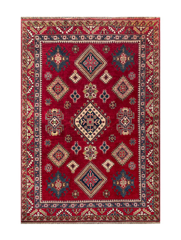 25215-Kazak Hand-Knotted/Handmade Afghan Rug/Carpet Tribal/Nomadic Authentic/ Size: 6’5” x 4’10”