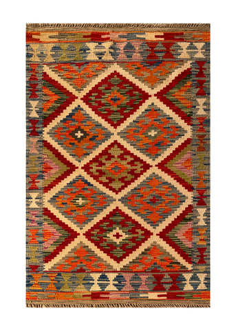 25248- Kelim Hand-Woven/Flat Weaved/Handmade Afghan Rug/Carpet Tribal/Nomadic Authentic/Size: 4'3" x 2'9"