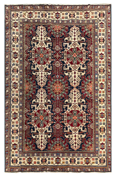 25847-Royal Kazak Hand-Knotted/Handmade Afghan Rug/Carpet Tribal/Nomadic Authentic/ Size: 9'2" x 8'0"