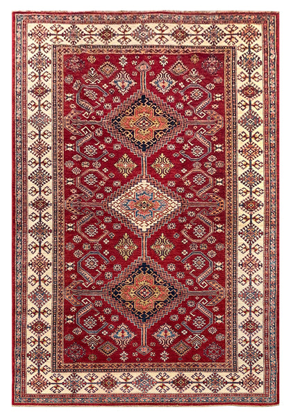 26083-Royal Kazak Hand-Knotted/Handmade Afghan Rug/Carpet Tribal/Nomadic Authentic/ Size: 9'11" x 6'9"