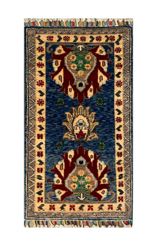 24954-Chobi Ziegler Hand-knotted/Handmade Afghan Rug/Carpet Traditional Authentic / Size: 3'1" x 1'7"