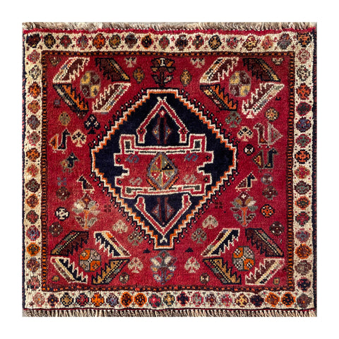 24427-Ghashgai Hand-Knotted/Handmade Persian Rug/Carpet Tribal / Nomadic Authentic/Size: 1'9" x 1'9"