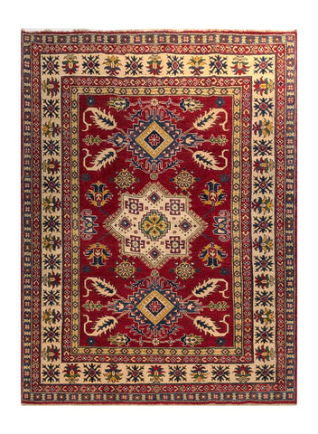 23793- Kazak Afghan Hand-knotted Contemporary/ Nomadic/Tribal Carpet/Rug/ Size: 7'6" x 5'7"